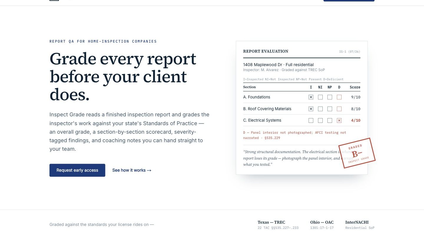 Inspect Grade website homepage